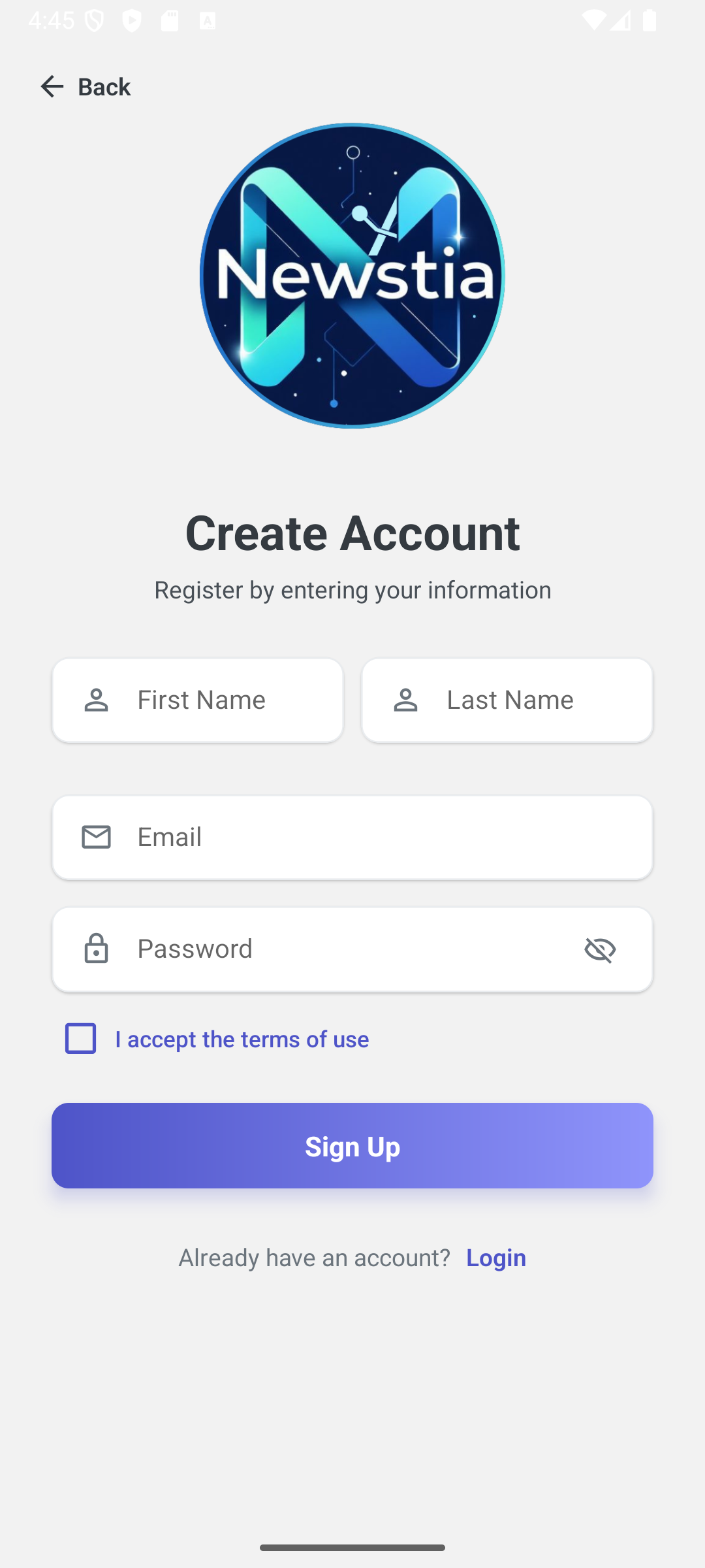 Newstia Kayıt Ekranı